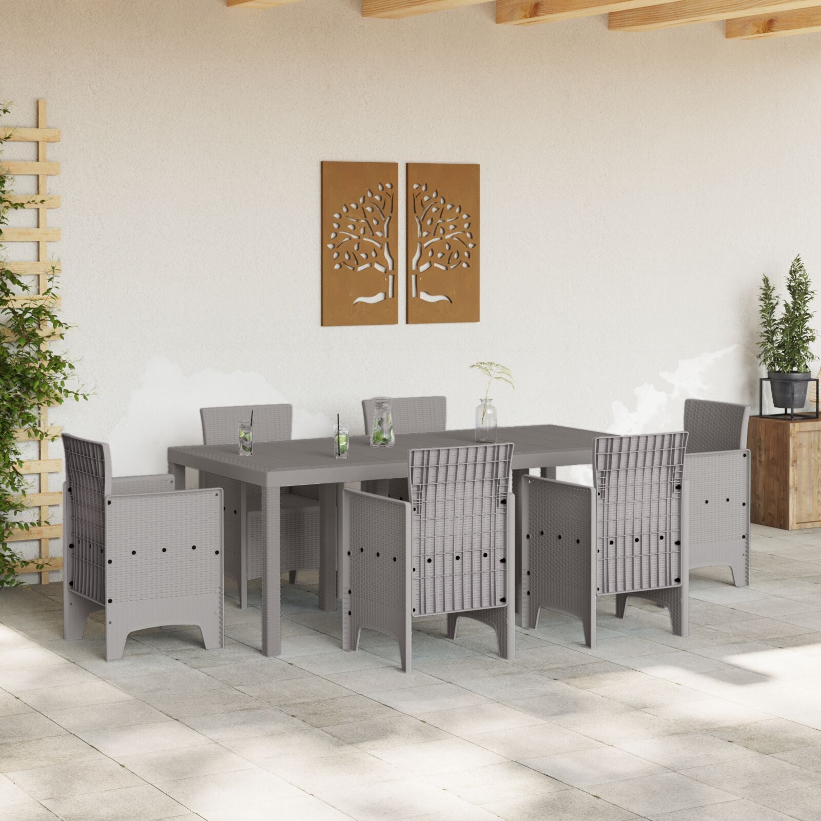 Mesa de Jardim HKH 200x100x73 Cm Polirattan - Cinzento-claro