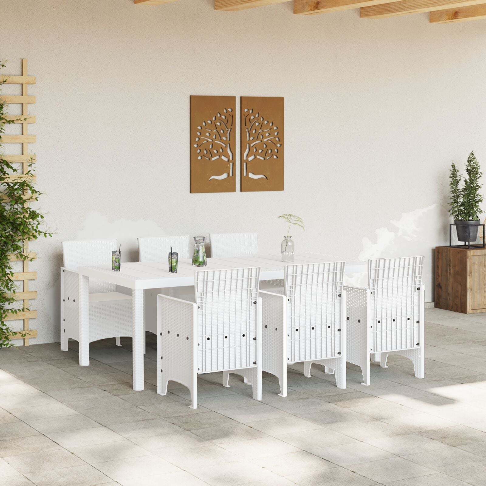 HKH Conjunto de Jantar Jardim 7 Peças Rattan Sintético - Branco