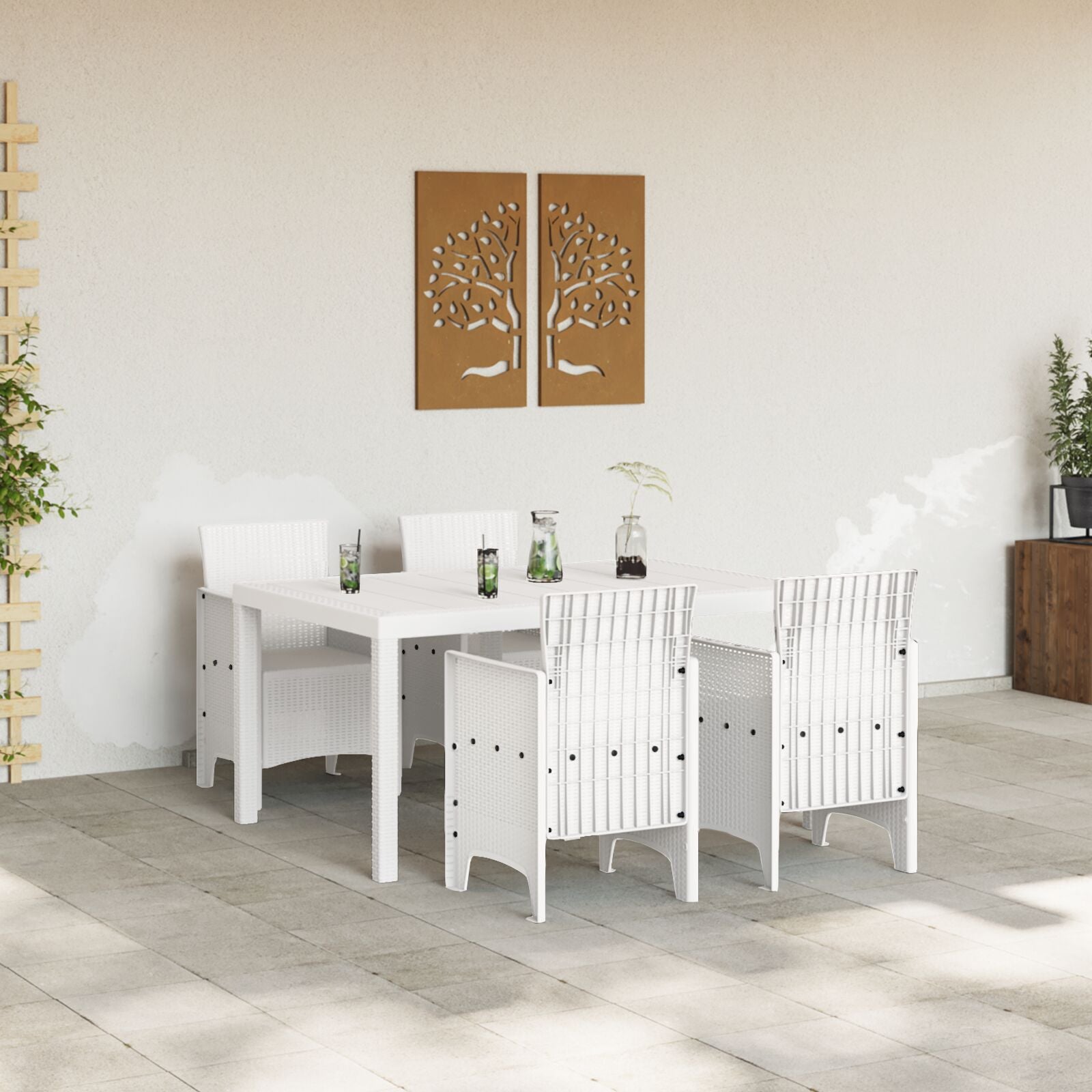 HKH Conjunto de Jantar Jardim 5 Peças Rattan Poliéster - Branco
