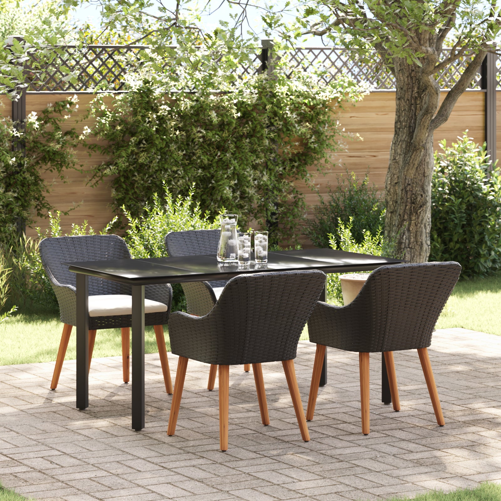 HKH Conjunto de Jantar de 5 Peças Rattan Sintético - Preto