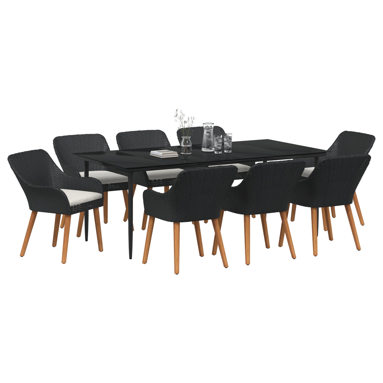 HKH Conjunto de Jantar de Jardim de 9 Peças Poli Rattan - Preto