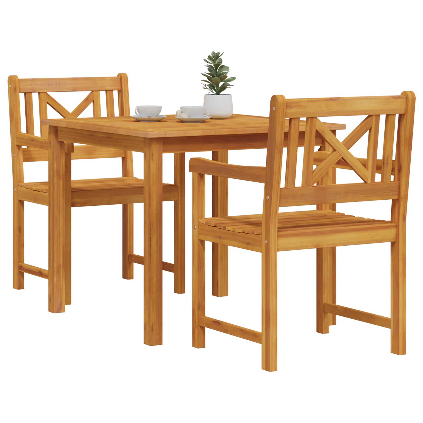 Conjunto de Jantar Jardim HKH 3 Peças Madeira Maciça Acácia, Cadeiras de Jardim HKH 2 Pcs 56x56x90 Cm Madeira Maciça Acácia - Castanho