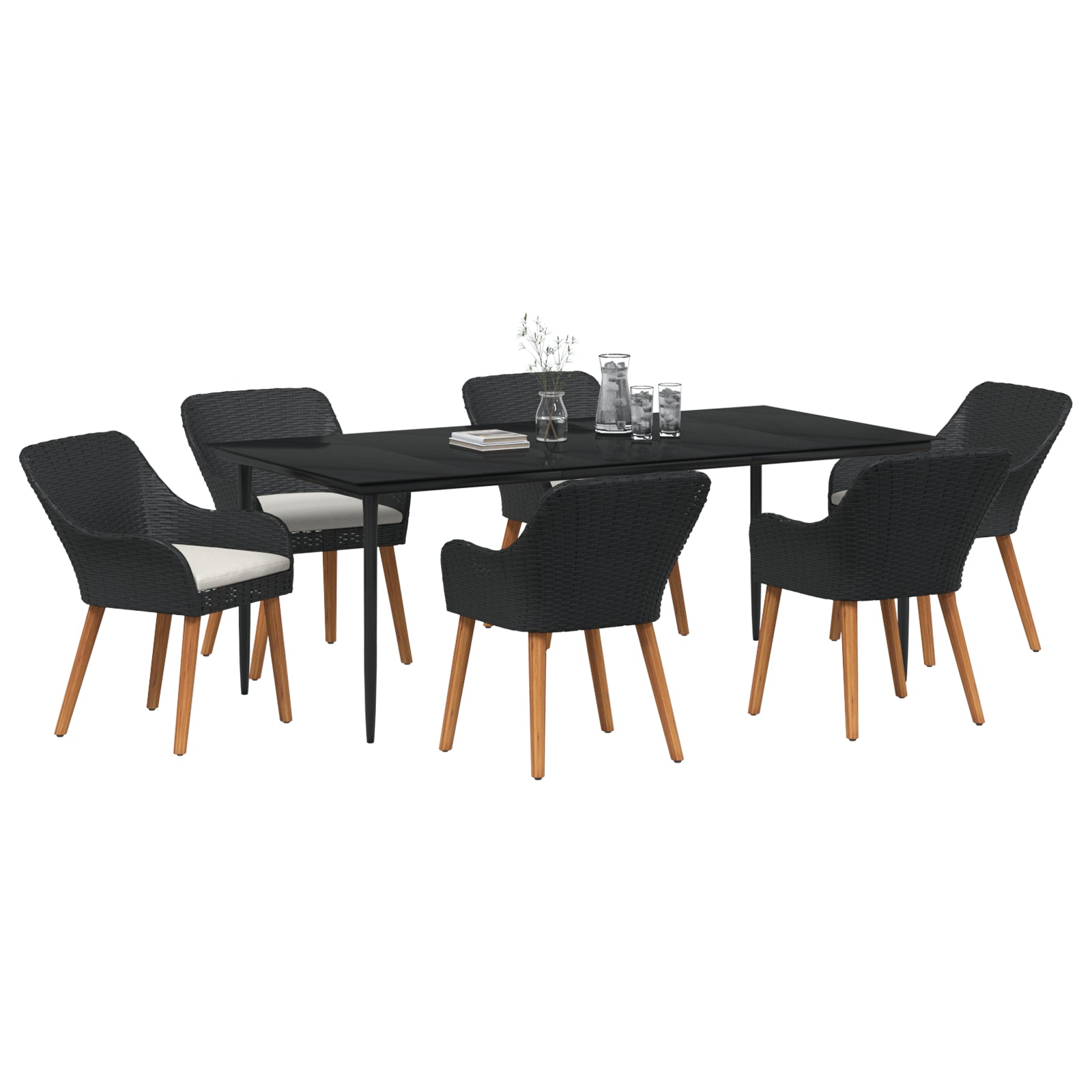 HKH Conjunto de Jantar de Jardim 7 Peças Polyrattan - Preto