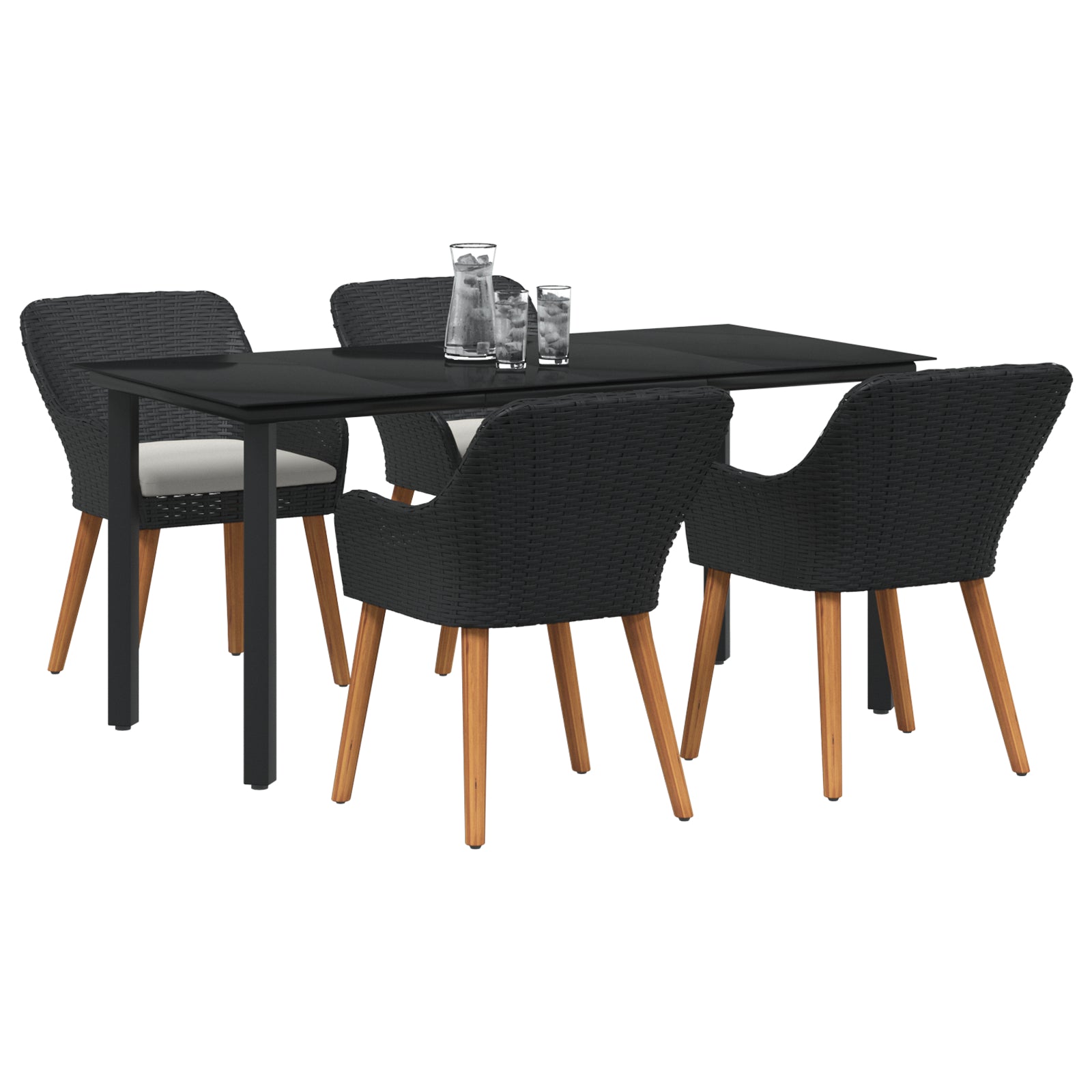 HKH Conjunto de Jantar de 5 Peças Rattan Sintético - Preto