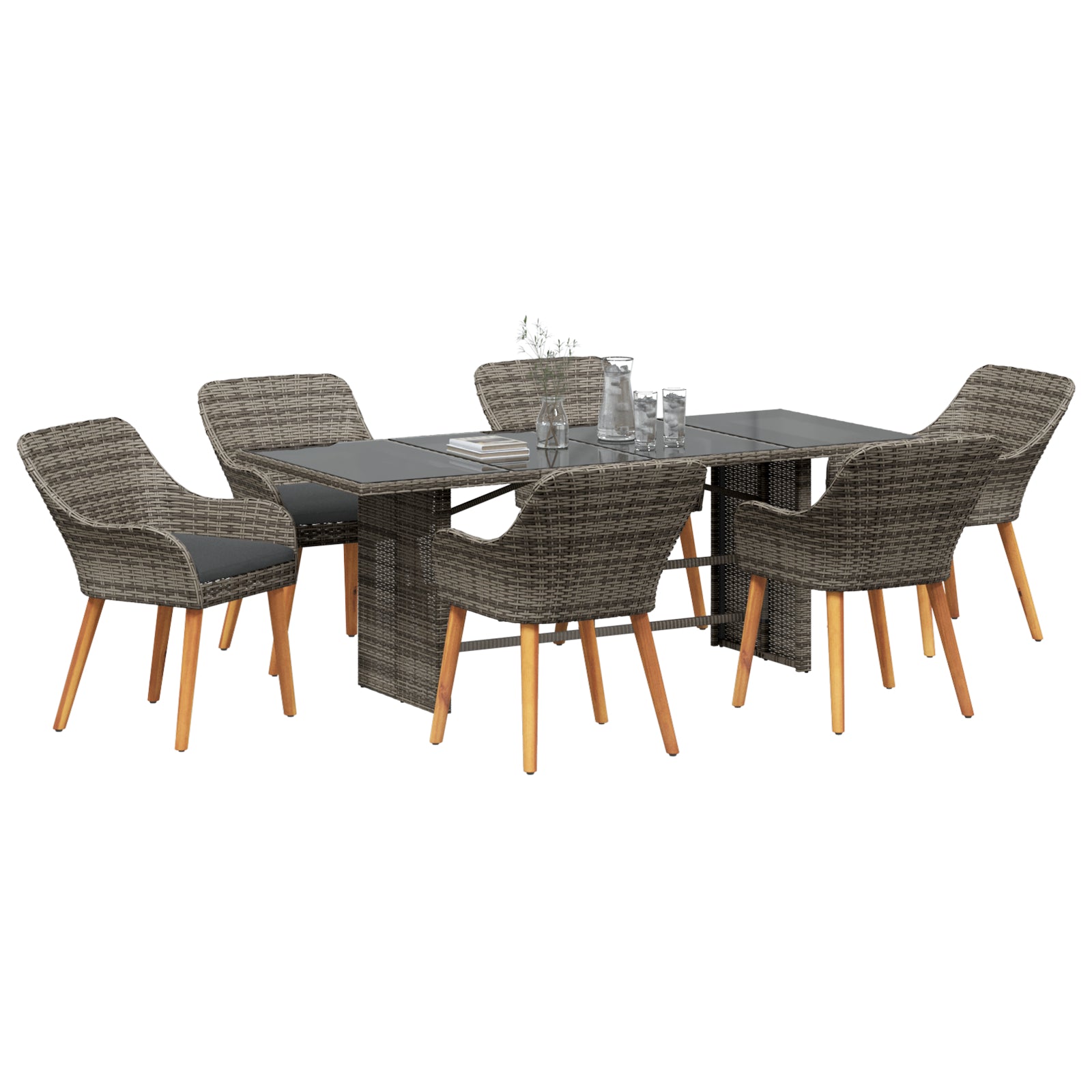 HKH Conjunto de Jantar 7 Peças Cinza Rattan Poly - Cinzento