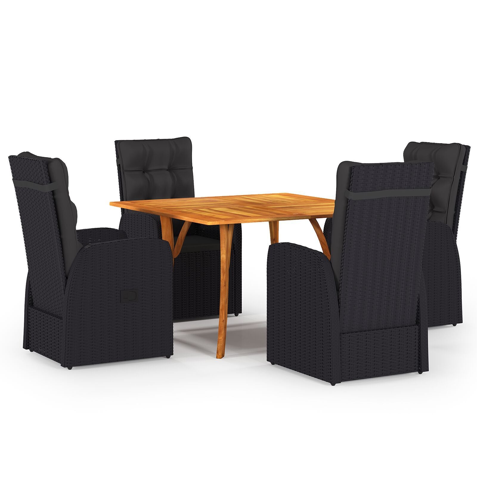 HKH Conjunto de Jantar de 5 Peças com Almofadas de Rattan e Acácia - Preto
