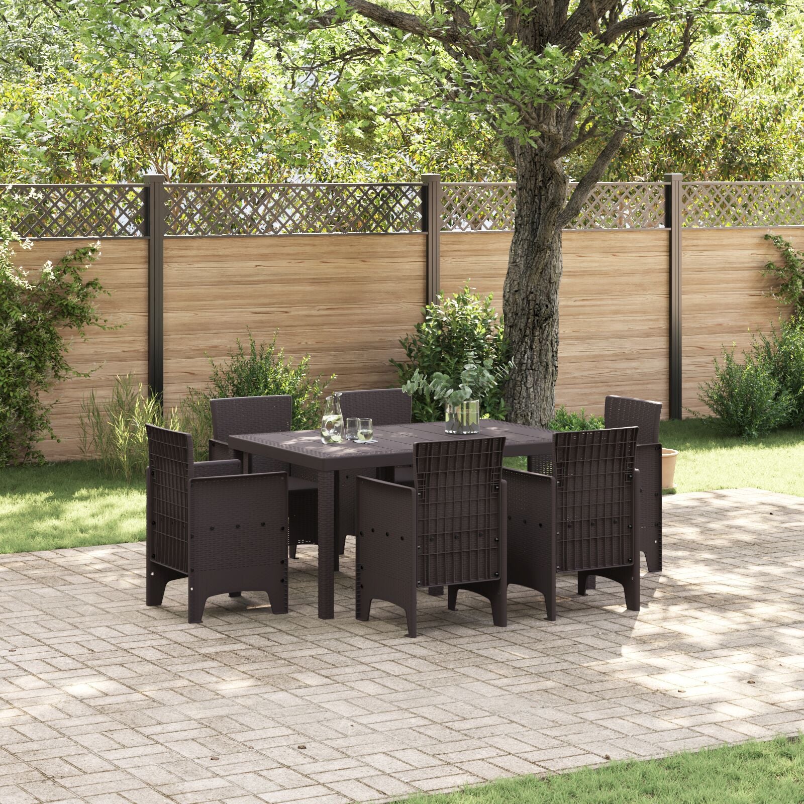 HKH Conjunto de Jantar de Jardim com 7 Peças Poly Rattan - Castanho