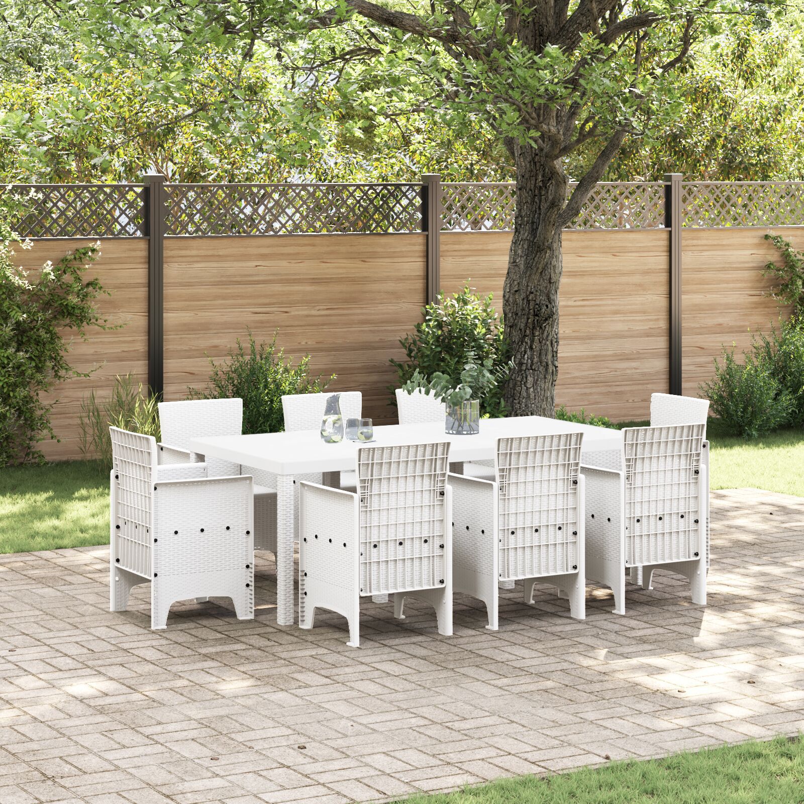 HKH Conjunto de Jantar para Jardim de 9 Peças Polyrattan - Branco