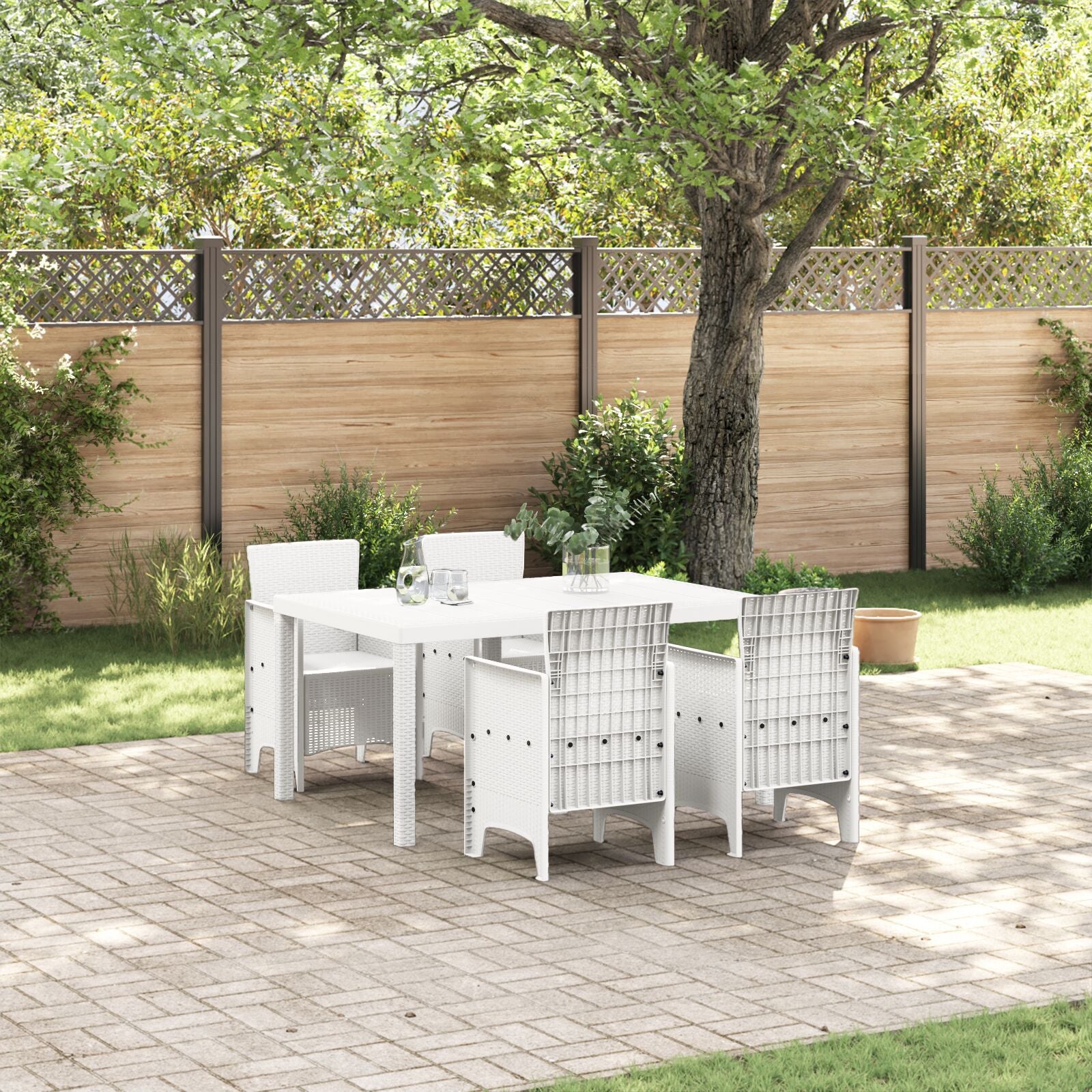 HKH Conjunto de Jantar Jardim 5 Peças Rattan Poliéster - Branco