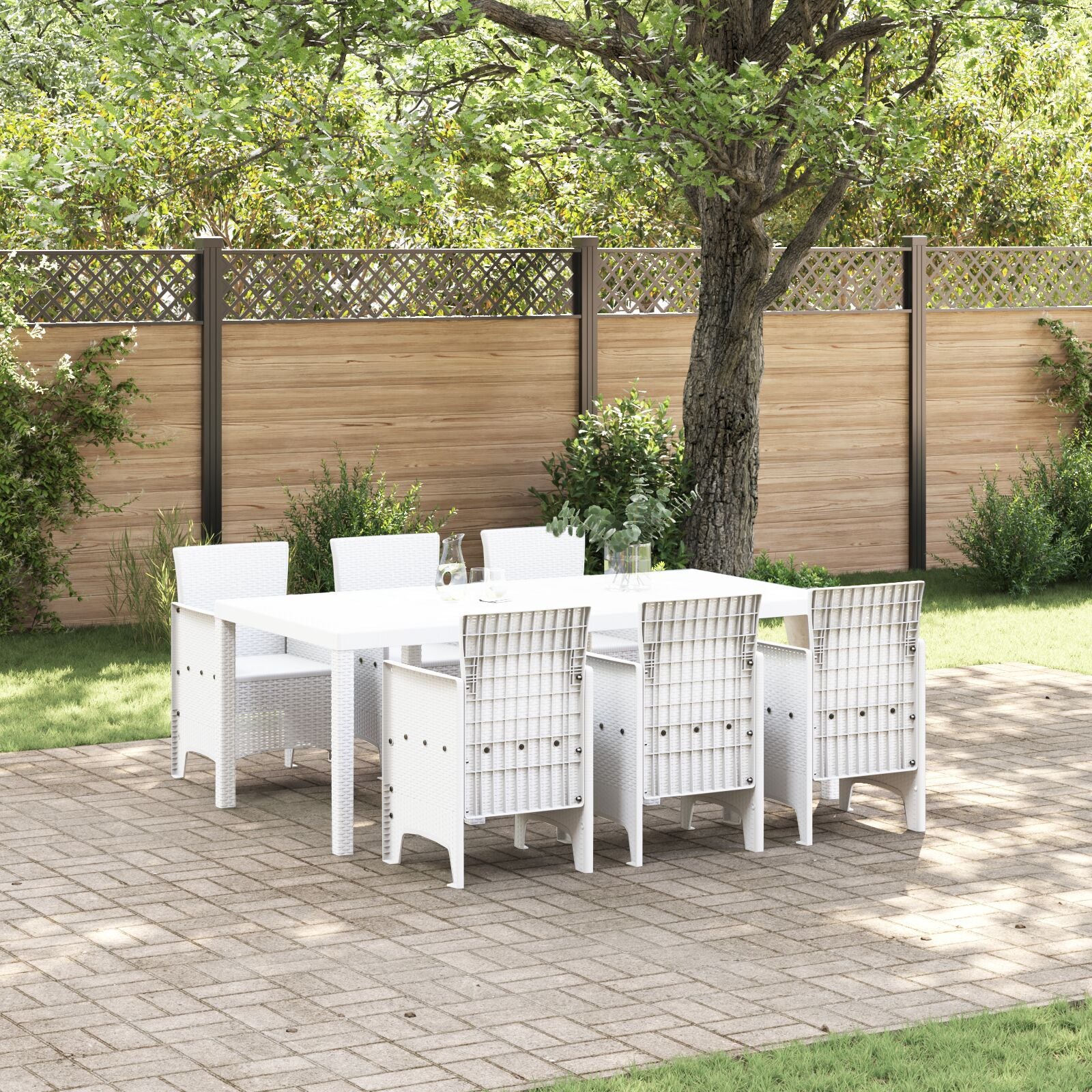 HKH Conjunto de Jantar Jardim 7 Peças Rattan Sintético - Branco