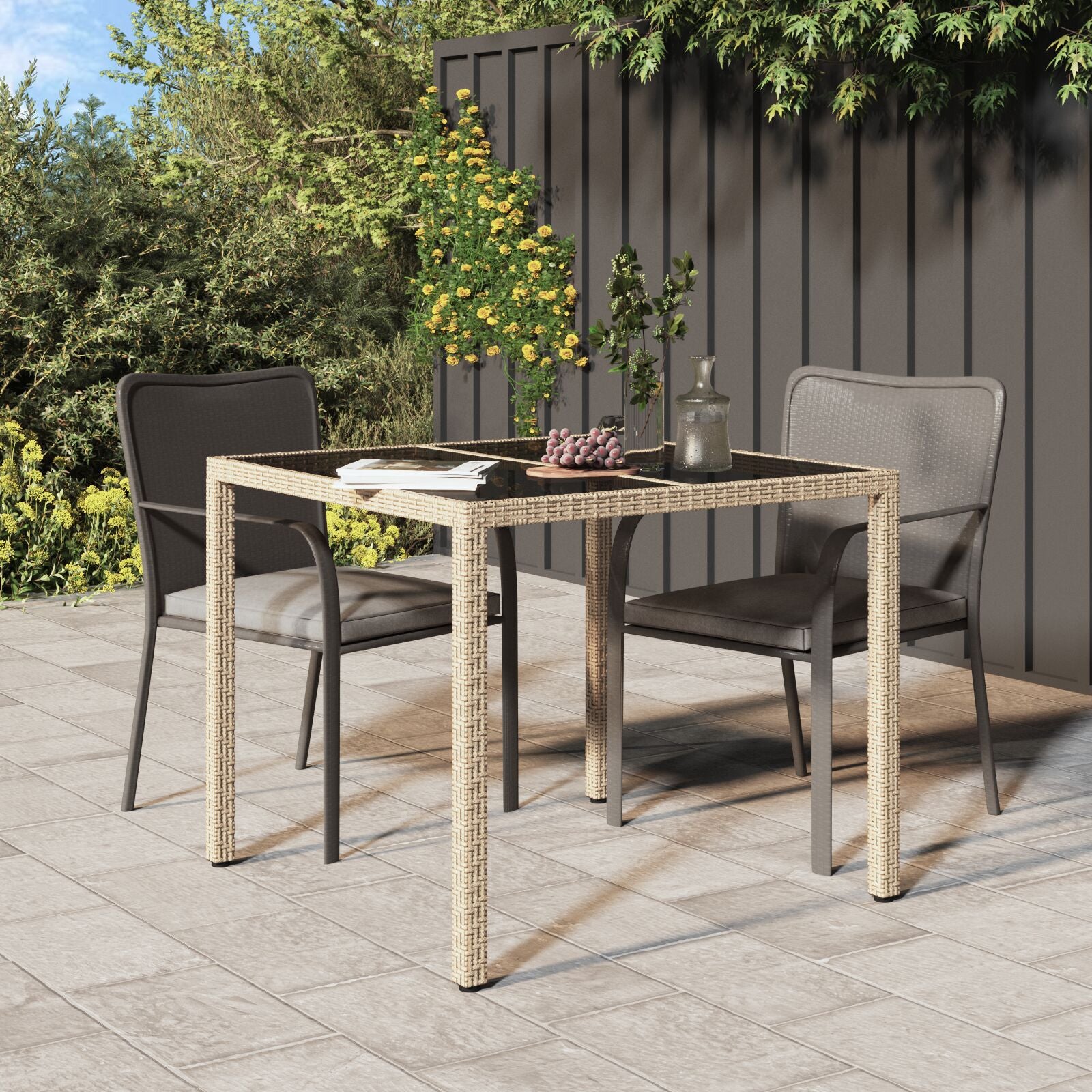 HKH Mesa de Jantar de Jardim Rattan Poli - Bege