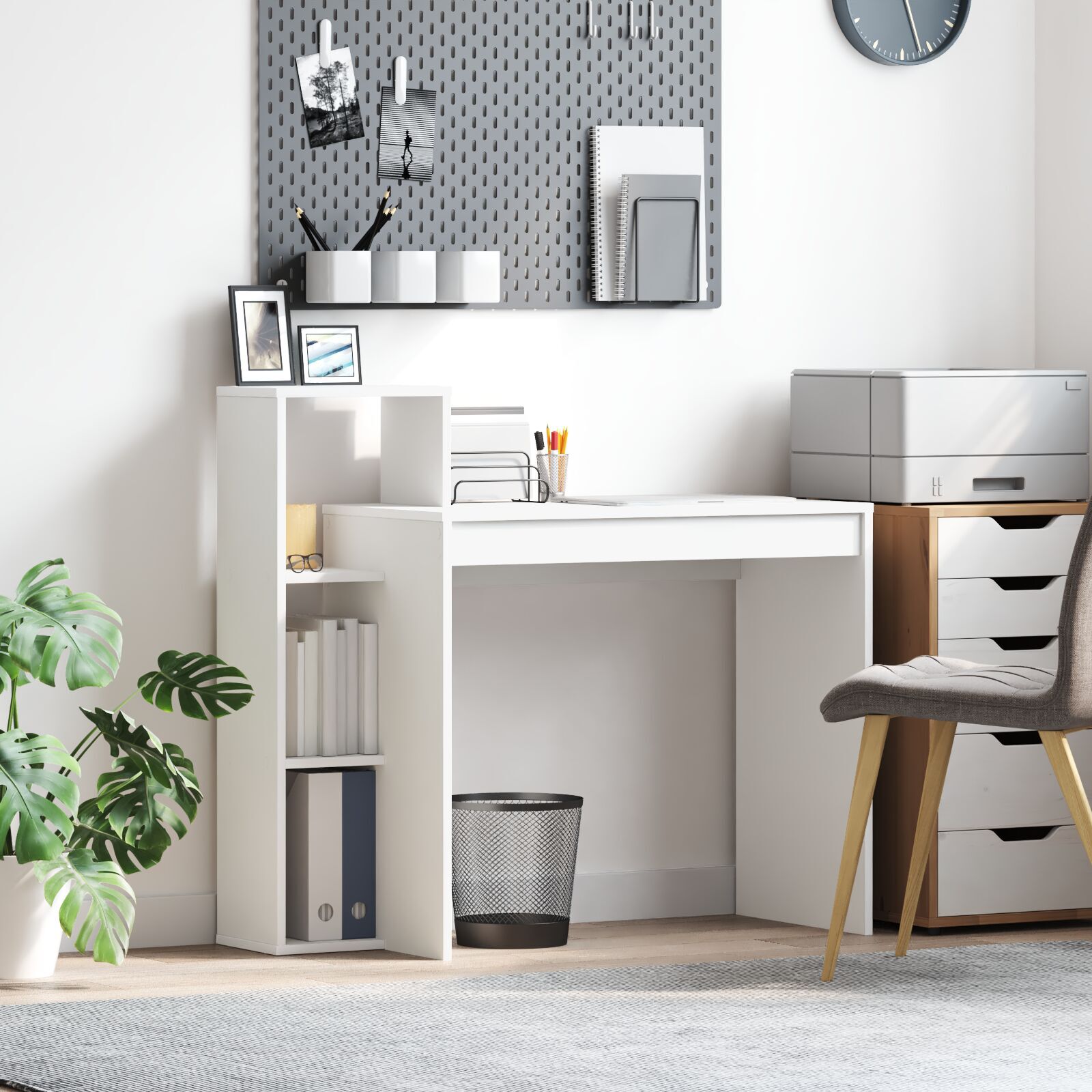 HKH Mesa para Computador Branca Madeira Engenheirada Compacta