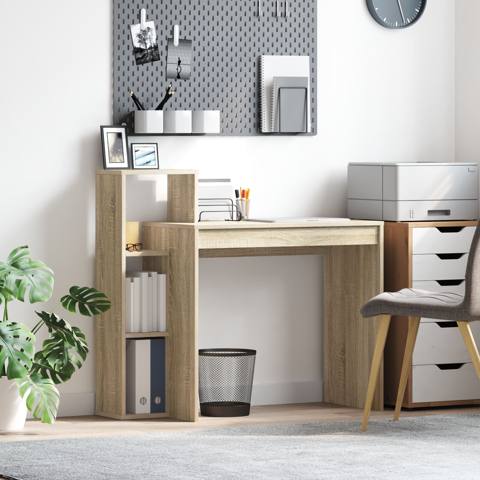 HKH Mesa de Escrita em Madeira Carvalho Sonoma Aglomerado Médio