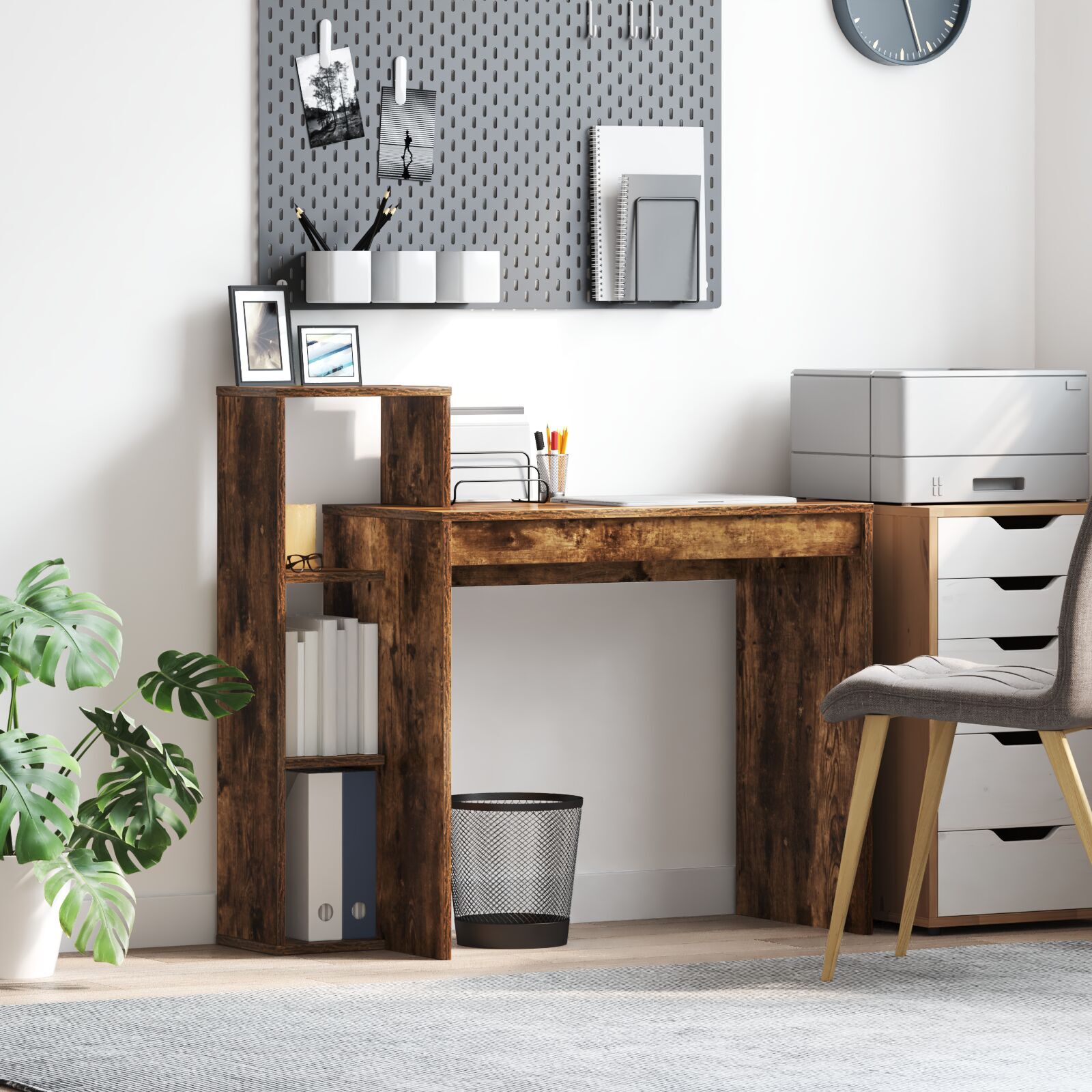 HKH Secretária de Escrita em Madeira Carvalho Fumado Aglomerado de Partículas