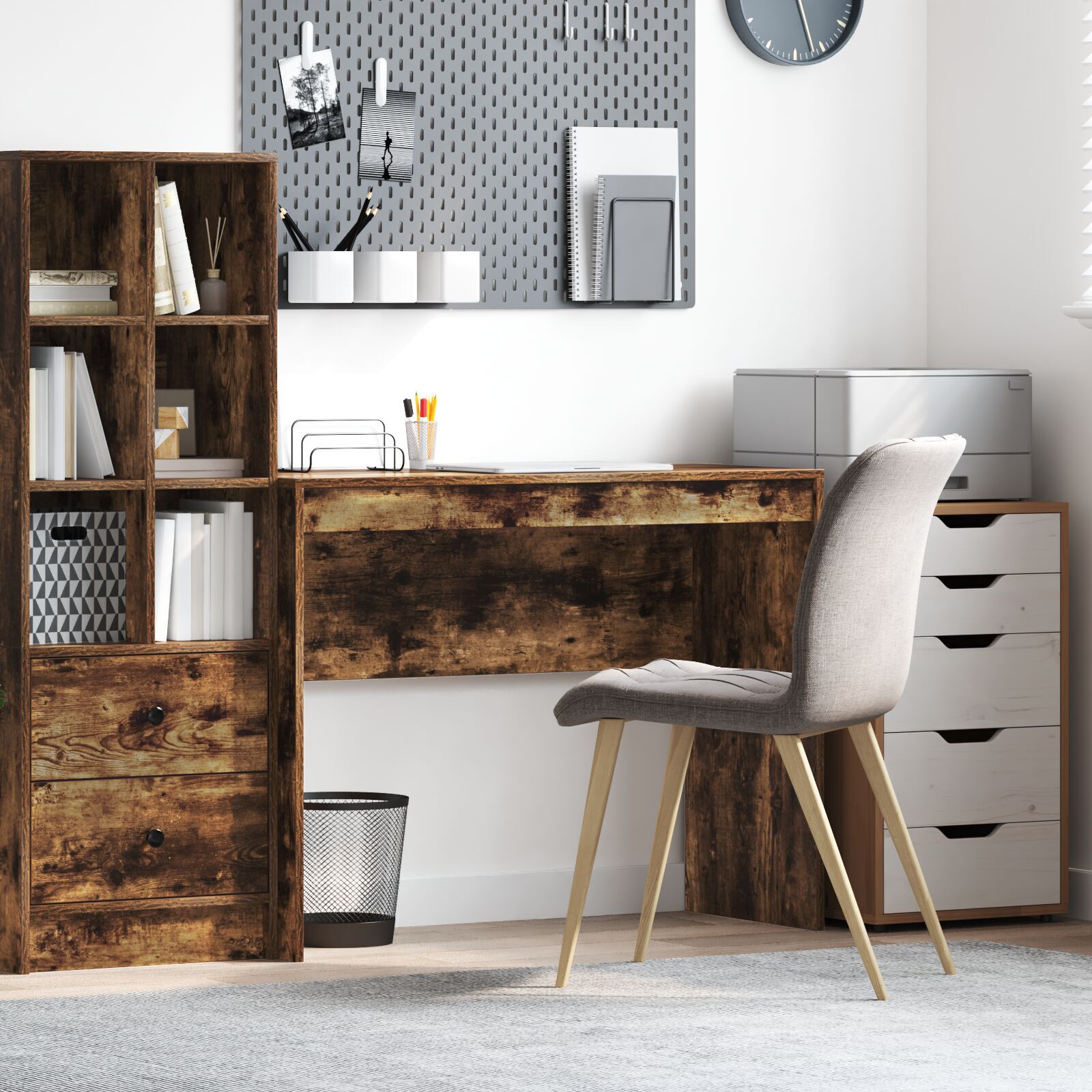 HKH Secretária de Escrita Carvalho Fumado Madeira Engenheirada