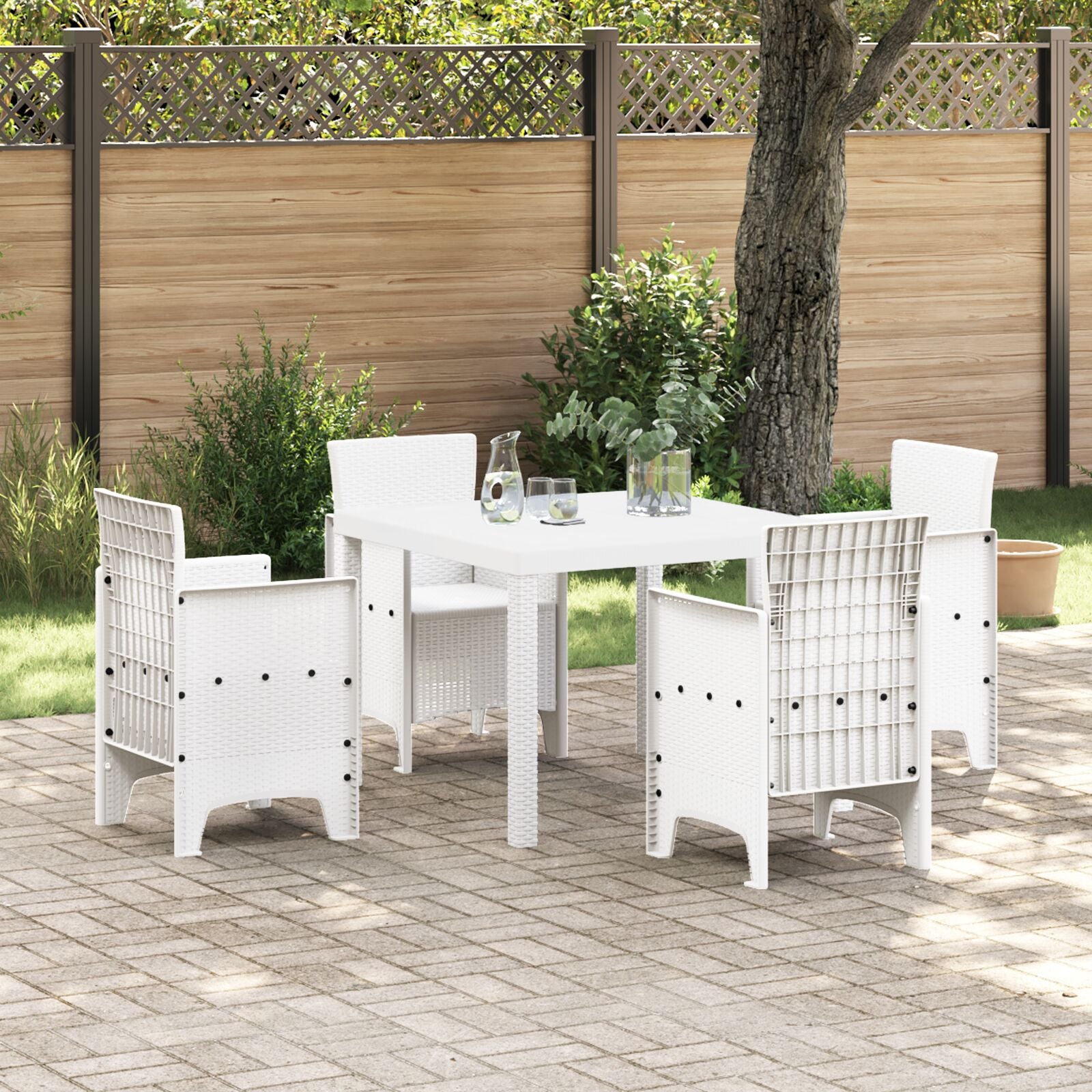 HKH Mesa de Jardim Branca 100x100x73 Cm de Rattan Sintético - Branco