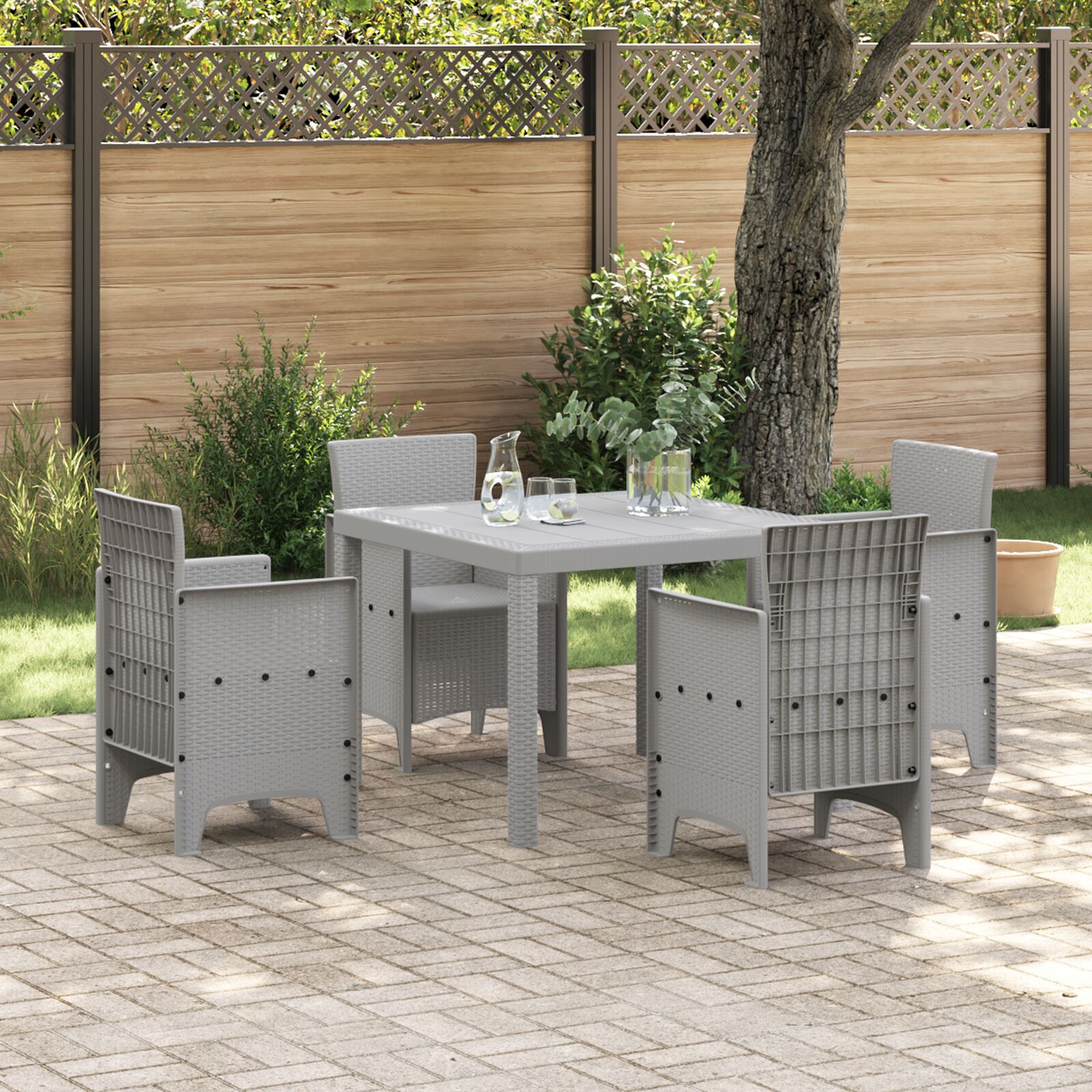 HKH Mesa de Jardim Cinza-claro 100x100x73 Cm em Rattan Sintético - Cinzento-claro