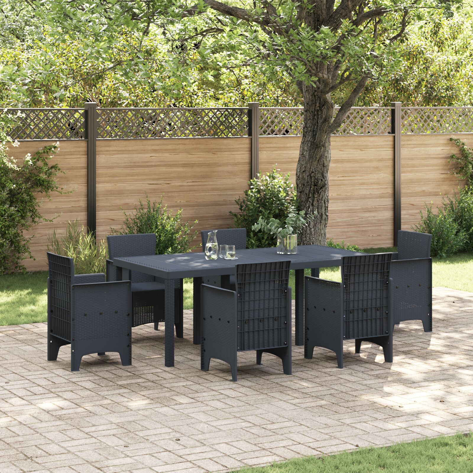 Mesa de Jardim HKH 200x100x73 Cm em Rattan Sintético - Antracite