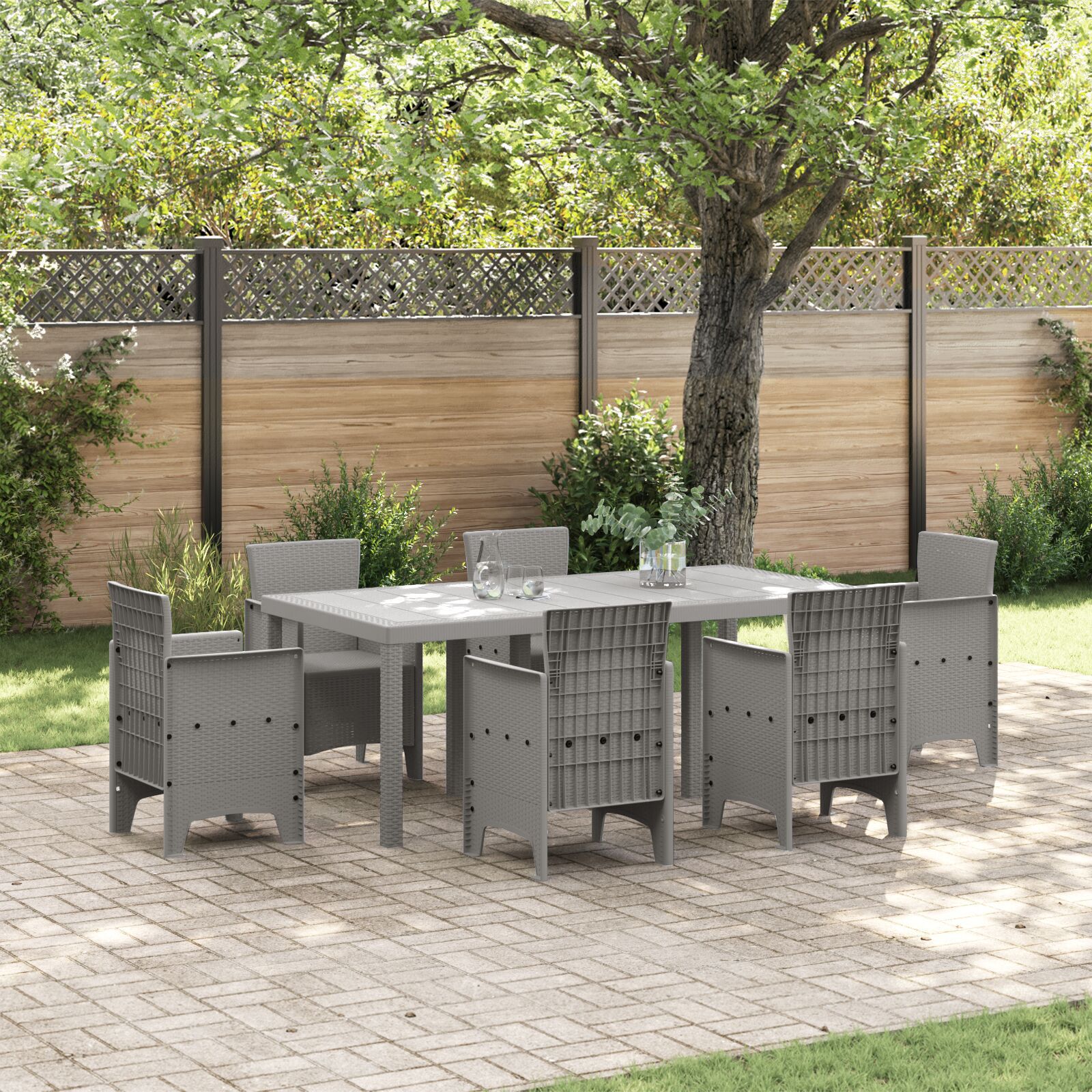 Mesa de Jardim HKH 200x100x73 Cm Polirattan - Cinzento-claro