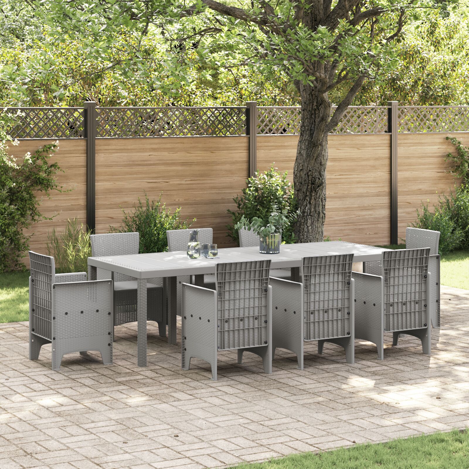 HKH Mesa de Jardim Cinza Claro 250x100x73 Cm Polirattan - Cinzento-claro
