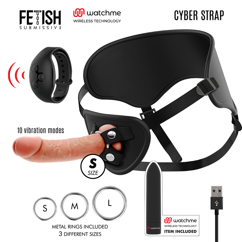 Fetish Submissive Cyber Strap Arnês Com Dildo e Bala Controle Remoto Tecnologia Watchme S