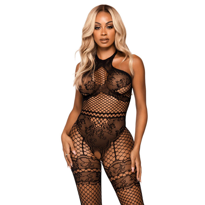 Leg Avenue Net Halter Bodystocking Tamanho Único - Preto