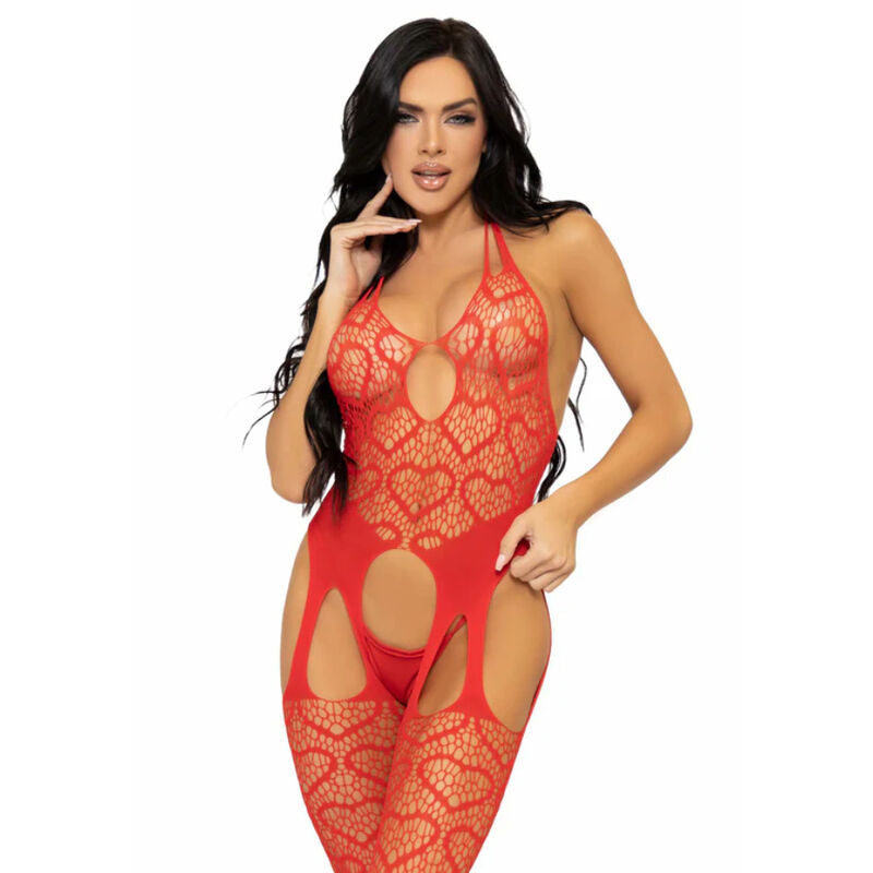 Leg Avenue Net Suspender Bodystocking Tamanho Único - Vermelho