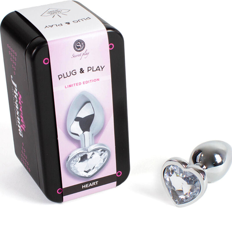 Secretplay -Plug Anal de Metal Corao de Cristal Transparente Tamanho Pequeno 7 cm