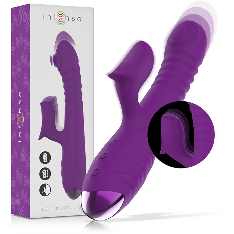 Intense Vibrador Recarregvel Multifuno Iggy para Cima e para Baixo Com Estimulador Clitórico Roxo