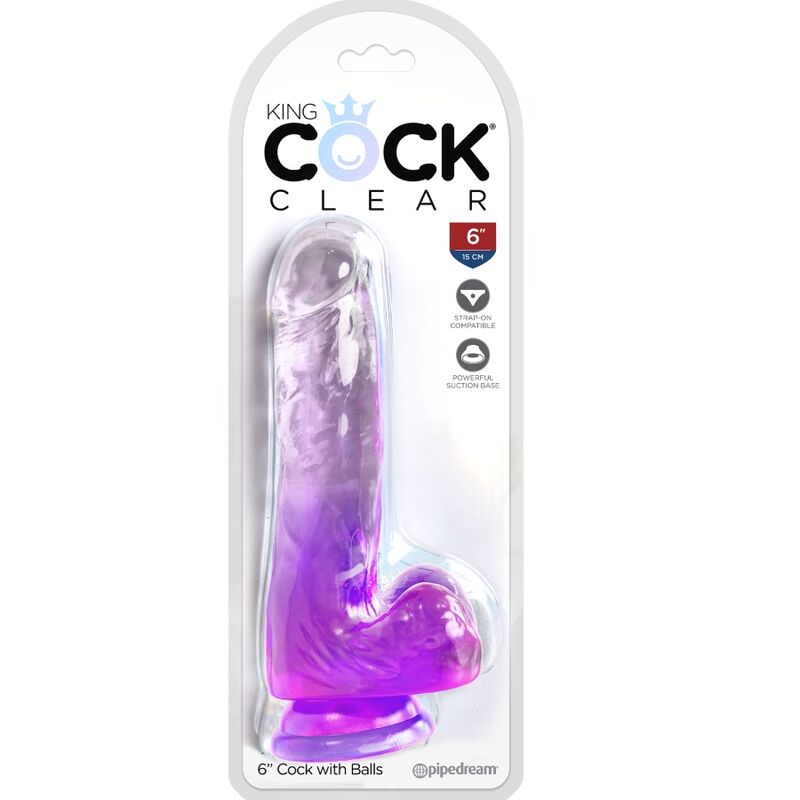 King Cock Clear Pênis Realístico Com Bolas 13.5 Cm Roxo