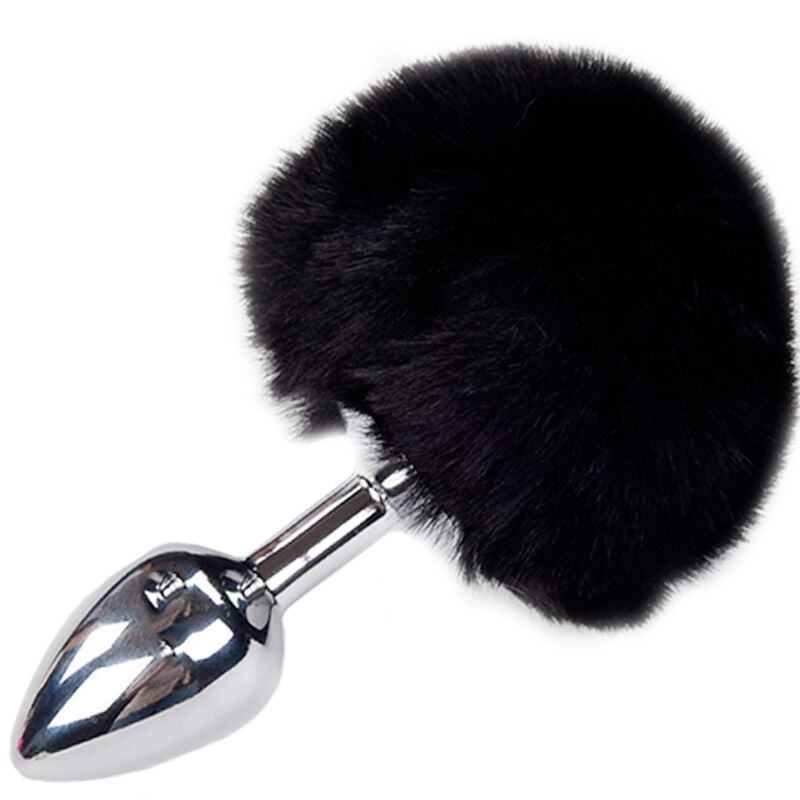 Alive Plug de Prazer Anal Metal Liso Fluffy Preto Tamanho S