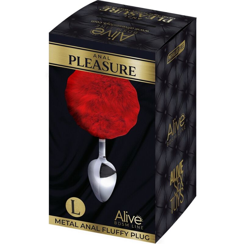 Alive Plug Prazer Anal Metal Liso Fluffy Vermelho Tamanho L
