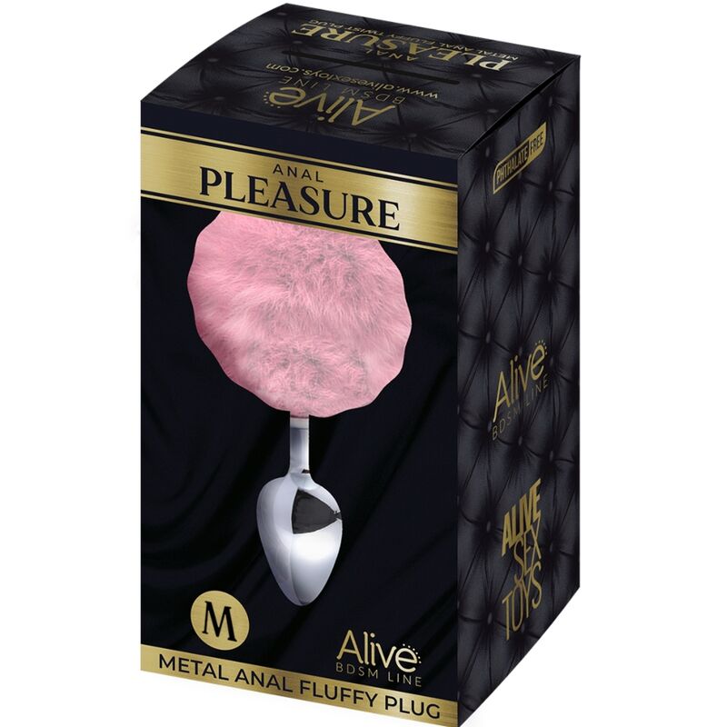 Alive Plug Prazer Anal Metal Liso Fluffy Rosa Tamanho M