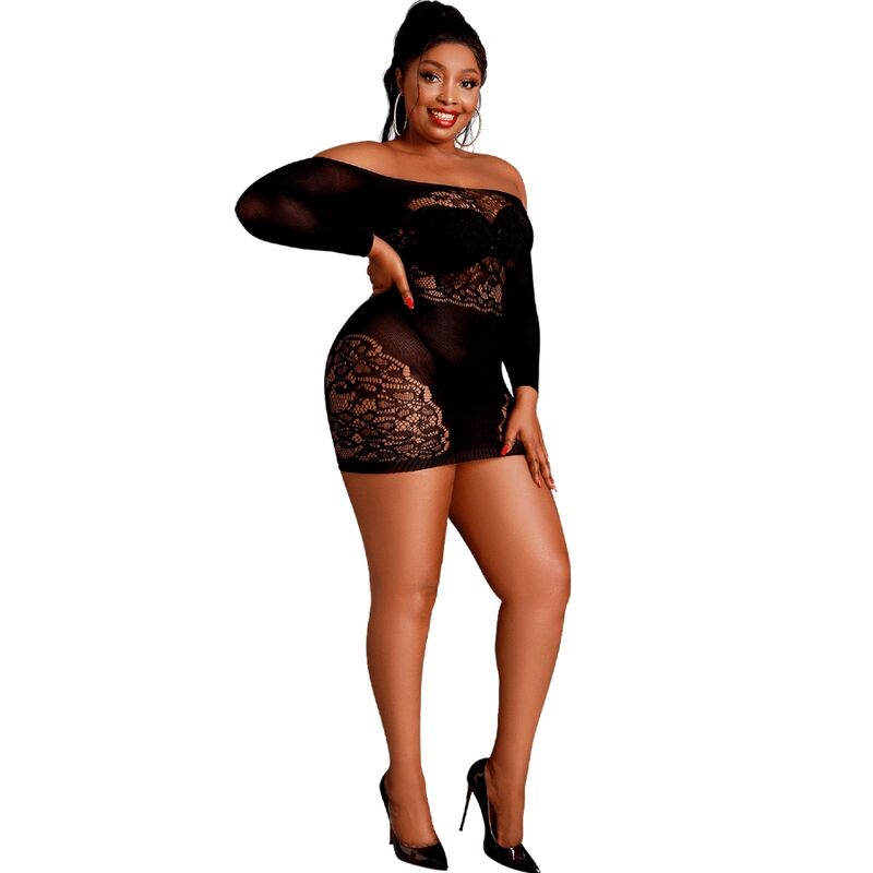 Moonlight Modelo 7 Vestido Manga Comprida Preto Plus Size