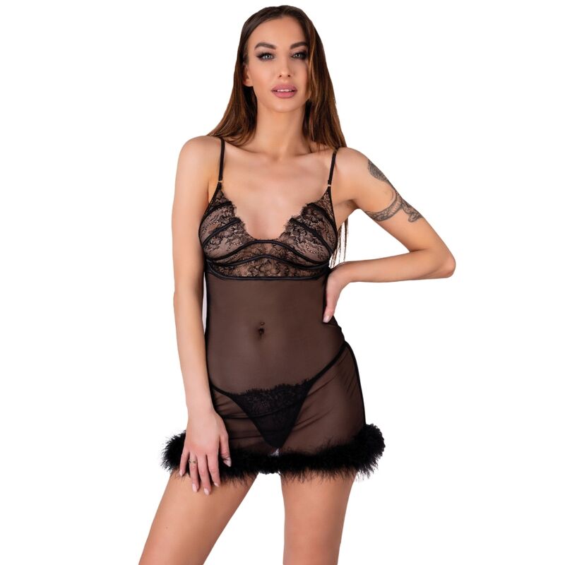 Livco Corsetti Fashion Conjunto Zerunam Babydoll + Tanga Preta