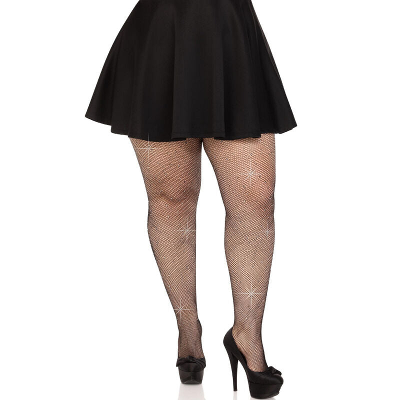 Leg Avenue Meias de Malha Cristalizada Pretas Plus Size