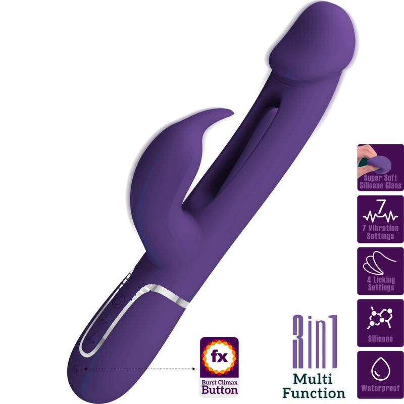 Bonito Amor Kampas Coelho Vibrador Multifunção 3 Em 1 Com Língua Violeta