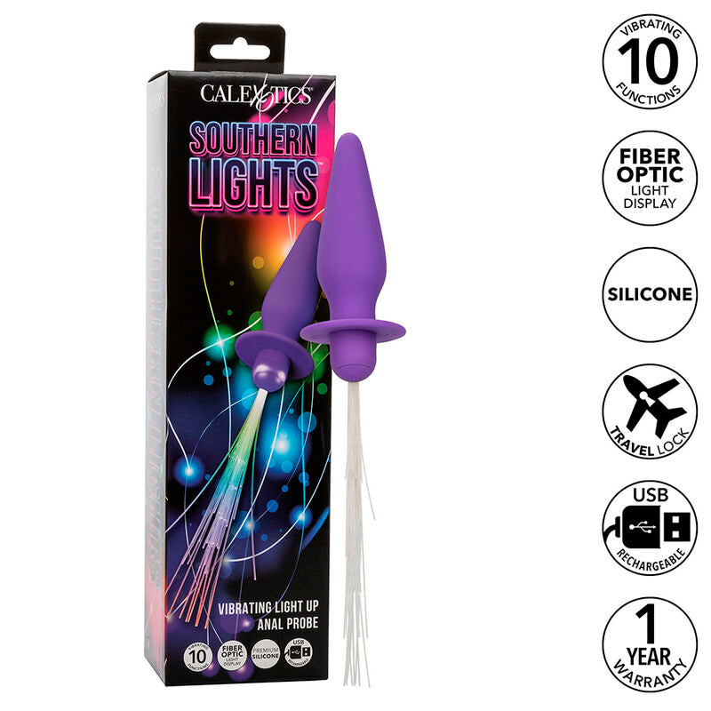 Calexotics Southern Lights Light Up Anal Plug 10 Vibrações Silicone Roxo