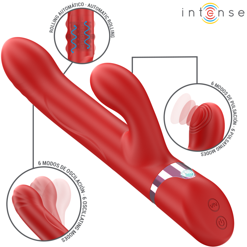 Intense Lele Multifuncional Vibrador Rotativo & Oscilação & Estimulação Vermelho