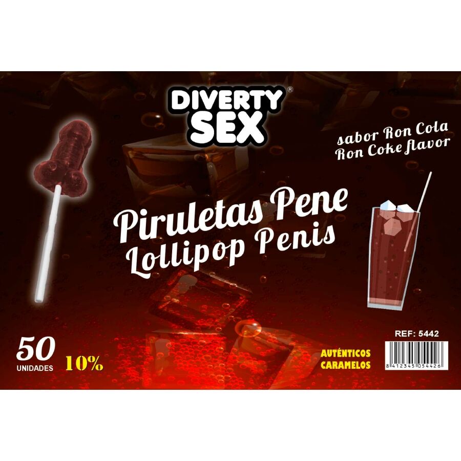 Diablo Goloso - 50 Pénis Pirulitops Ron Cola Sabor 10% Álcool
