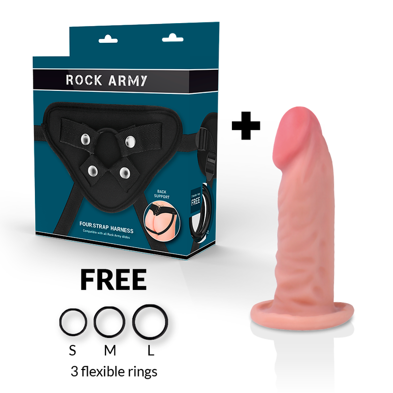 Rockarmy Arnês + Dildo Realístico Tigre de Dual Densidade 14 Cm -o- 4.46 Cm