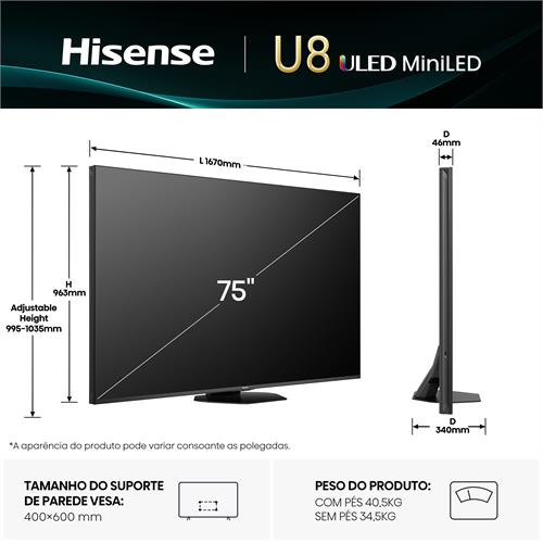 Hisense Smart TV MINI LED 75" UHD 4K 75U8Q