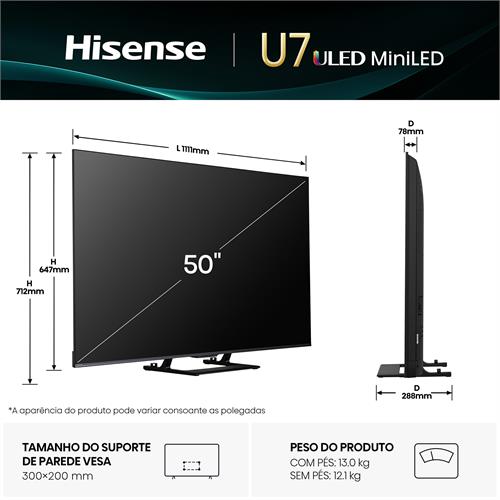 Hisense Smart TV MINI LED 55" UHD 4K 50U7Q