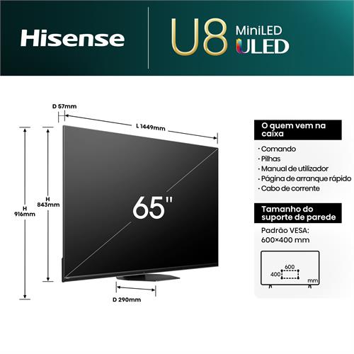 Hisense Smart TV MINI LED 65" UHD 4K 65U8NQ