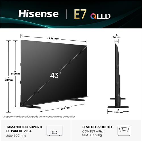 Hisense Smart TV QLED 43" UHD 4K 3HDMI 43E7Q
