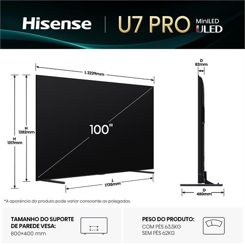 Hisense Smart TV MINI LED 100" UHD 4K 100U7QPRO