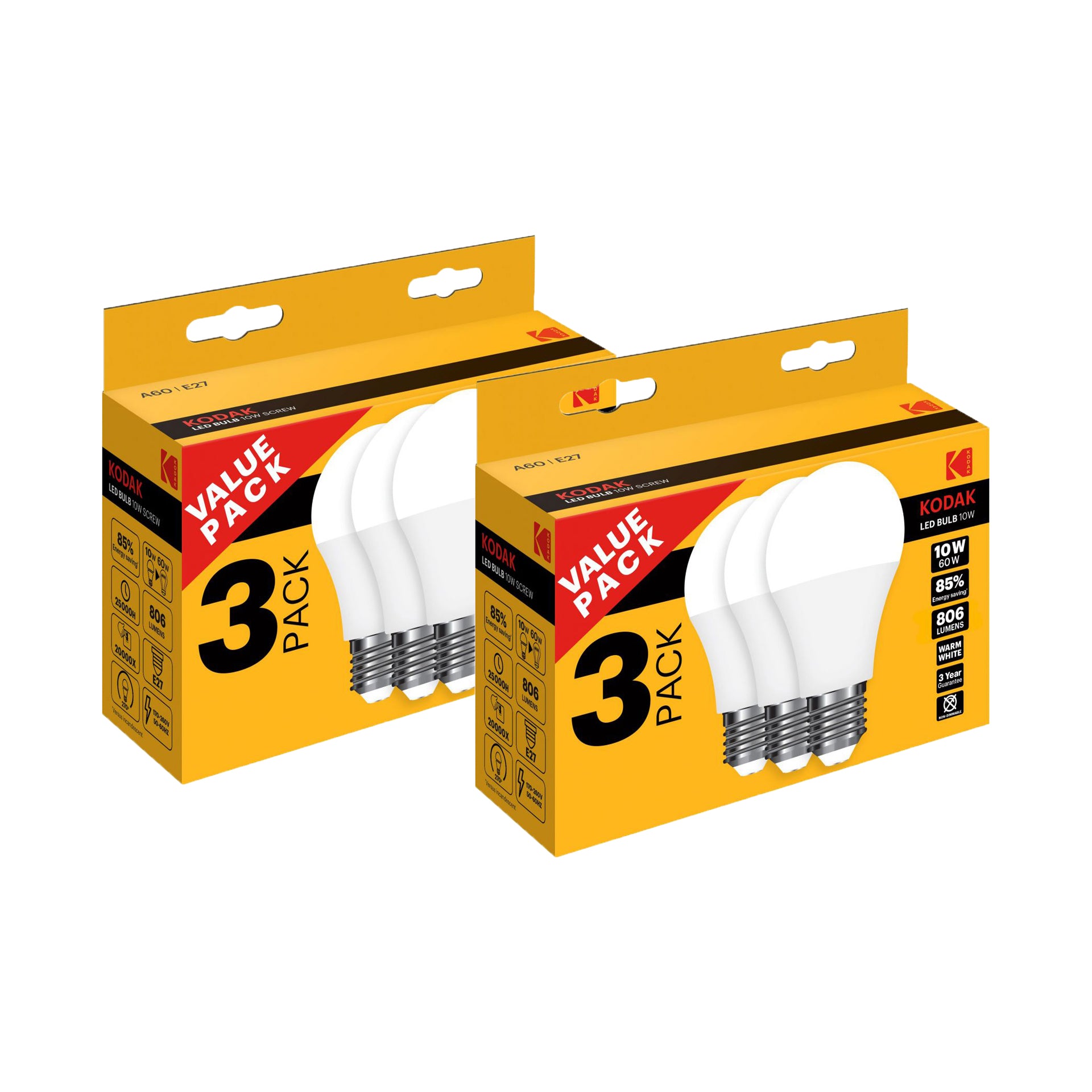 Kodak Pack Lâmpadas Led Esférica E27 Cor Branco Quente 10W 3 un - Pack 2 x 3 un