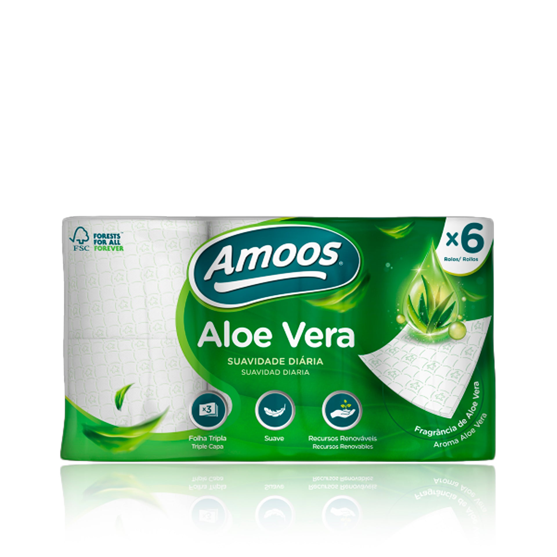Amoos Papel Higiénico Aloe Vera 3F 6 Rolos