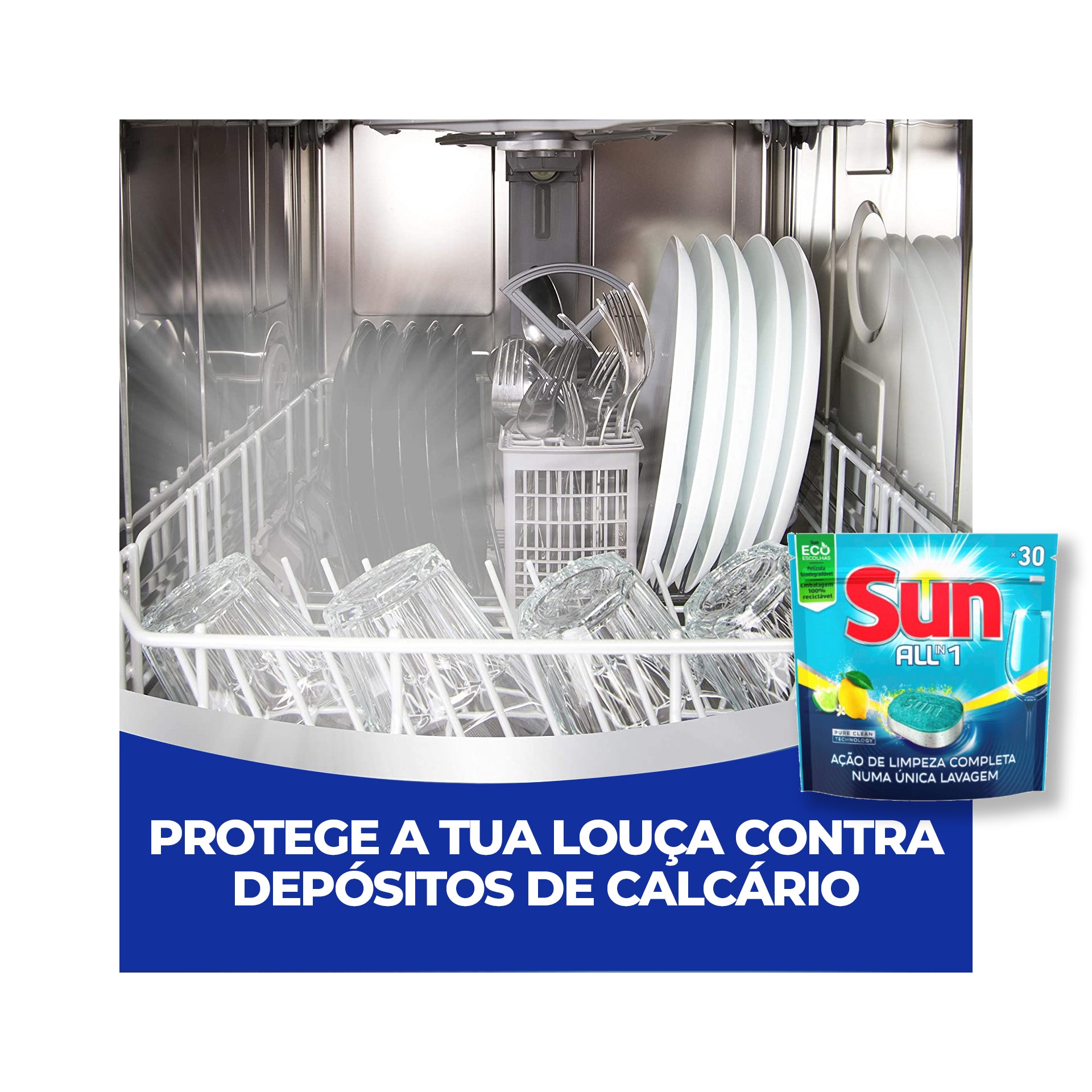 Sun Detergente Máquina Loiça Pastilhas All-In-One Limão 30 Doses - Pack 2 x 30 Doses