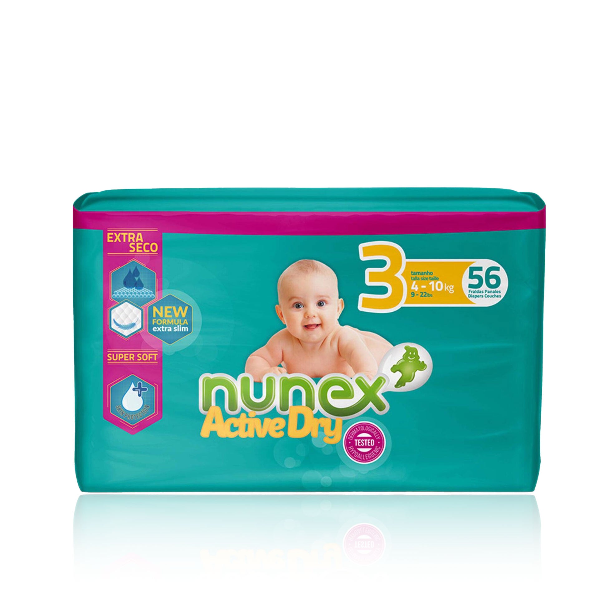 Nunex Fraldas Active Dry T3 4-10 kg 56 un - Pack 2 x 28 un